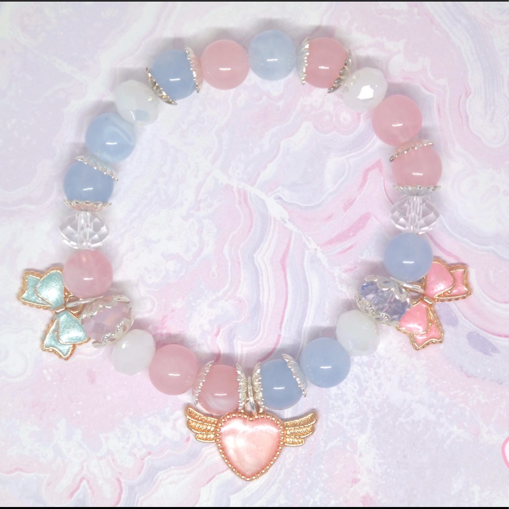 Handmade Beaded Charm Bracelet Cotton Candy Kawaii Pink and Blue Girly Cute